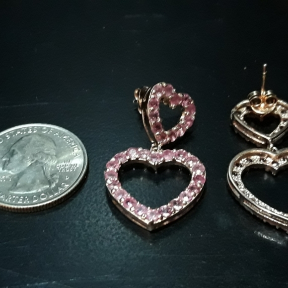 Genuine Ruby Double Heart Earrings U5 - Picture 4 of 5